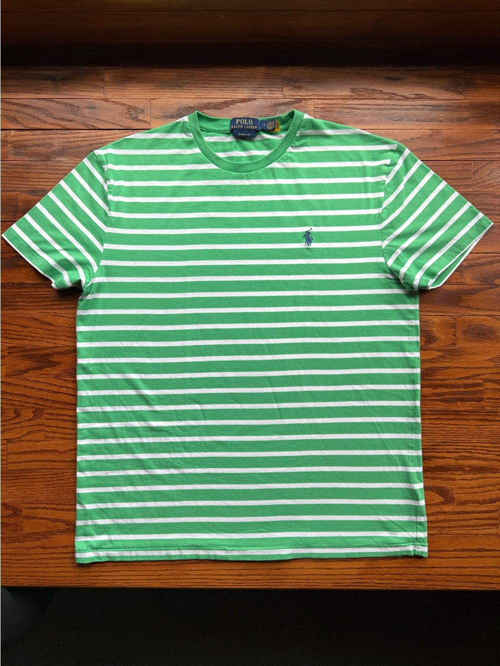 Polo by Ralph Lauren Green & White Striped Crewneck Tee